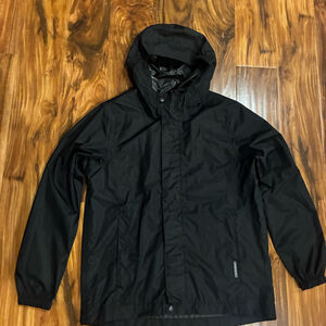Pulse‎ Youth Packable Rain Jacket Black Hooded Windbreaker | Size Medium (12/14)